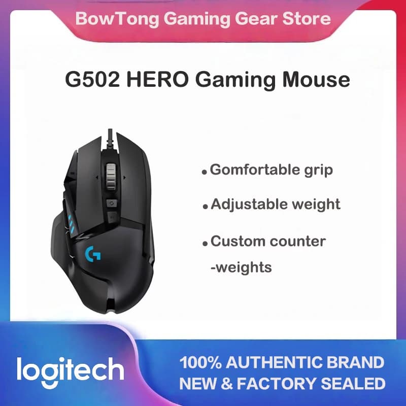 ماوس الألعاب السلكي Logitech G502 HERO مع وحدات ماكرو قابلة للبرمجة ووزن قابل للتعديل ومستشعر HERO ماوس درجة Esports