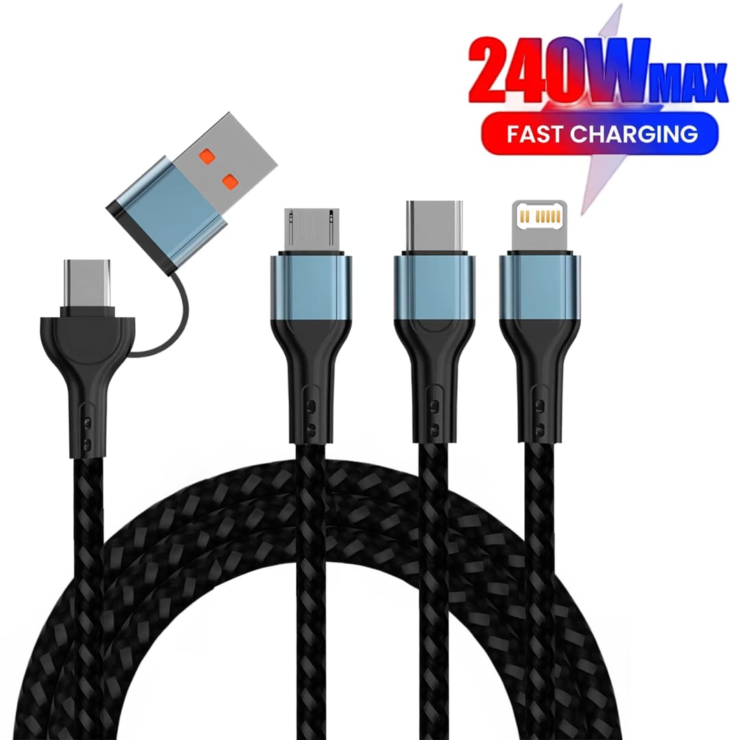 3 In 2 Fast Charging Cord for Iphone Samsung Huawei Micro Usb Type C Charger Cable 1.2M Multi Usb Port Multiple Usb Charging Cor - 2