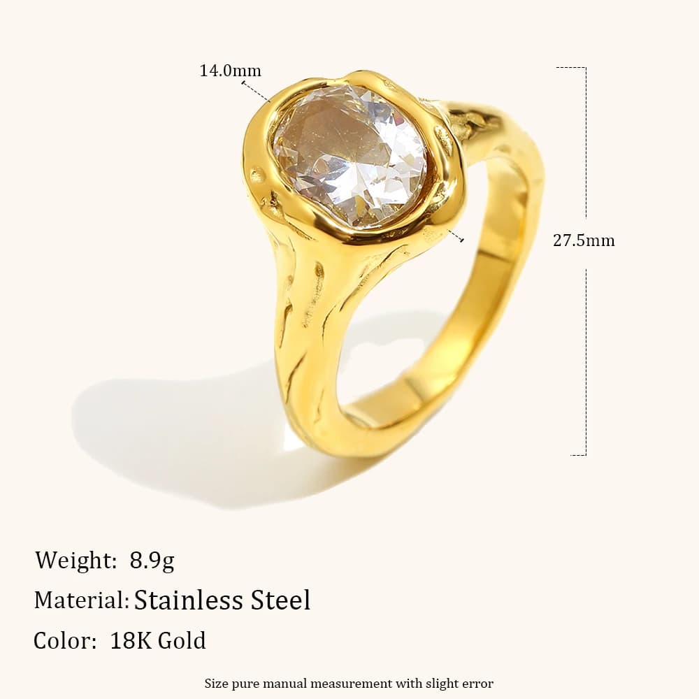 La. Muses Luxury Shiny Round Zircon Irregular Stainless Steel Women's Ring PVD Gold Plated Fashion Jewelry Accessories - 4