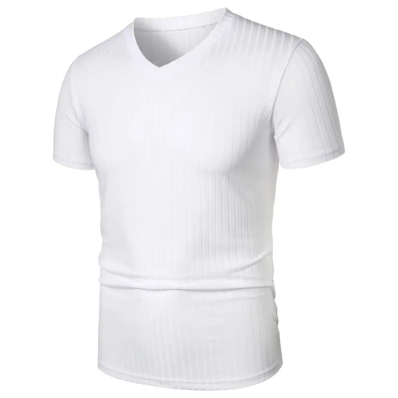Summer Men's Short Sleeve Muscle T Shirts Stretch V Neck Bodybuilding Lightweight Streetwear Workout Tee Shirts Ribbed Shirt - 3