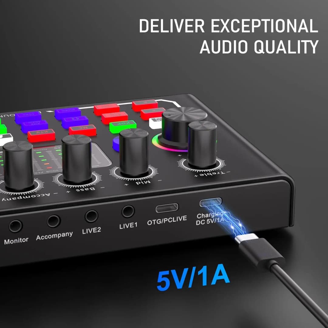 F009 Live Sound Card Broadcast quipment,Bluetooth Audio DJ Mixer with Microphone Set Device For Smartphone Live Streaming - 5