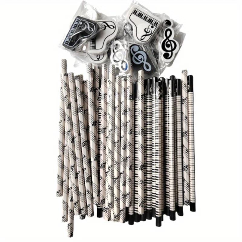 10Pcs Piano Music Note Pencil + 4pcs Pencil Eraser Stationery HB Wooden Painting Sketch Pen Exquisite Gift