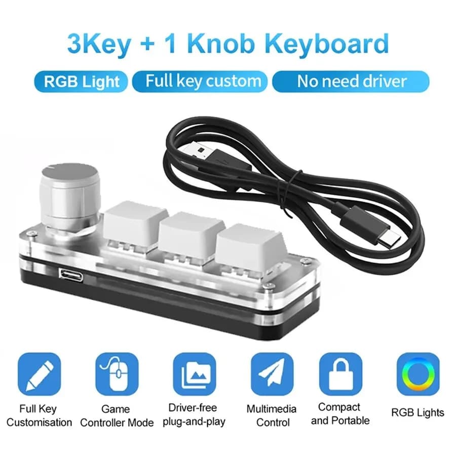 لوحة مفاتيح ميكانيكية صغيرة للألعاب مع إضاءة RGB وبرمجة مخصصة وثلاثة أزرار لبرنامج فوتوشوب - 2