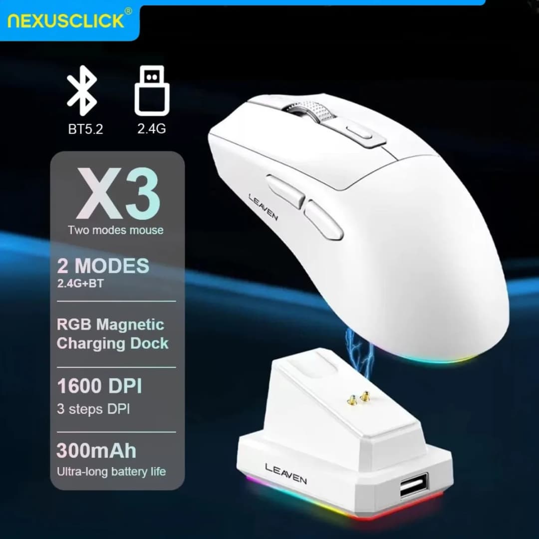 NexusClick Dual Mode Wireless Gaming Mouse,Lightweight RGB Backlit Magnetic Charging Dock DPI Adjustable Ergonomic for Laptop PC - 2