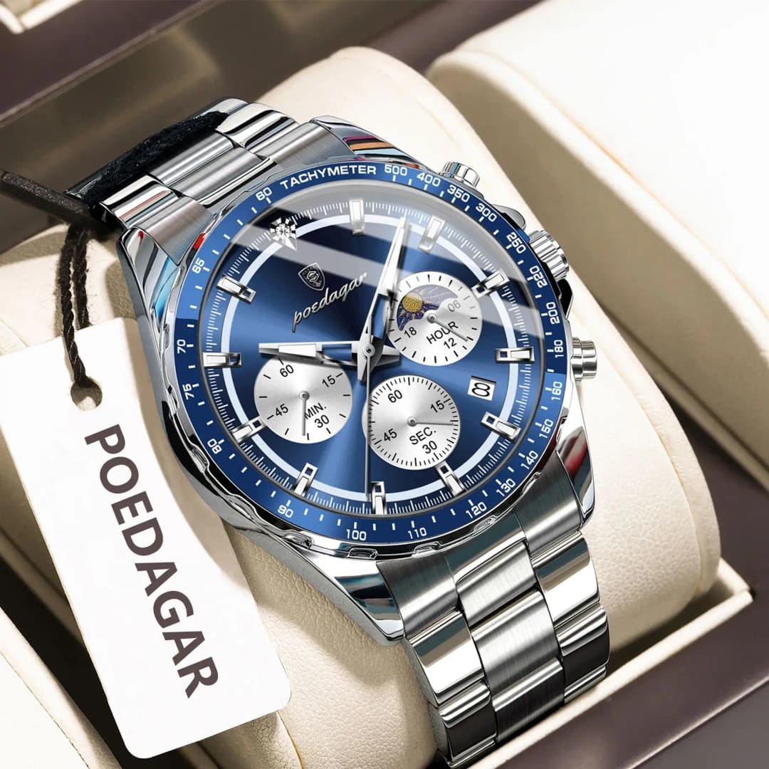 POEDAGAR Fashion Man Wristwatch Chronograph Date Waterproof Luminous Men Watch Stainless Steel Luxury Quartz Men's Watches Reloj