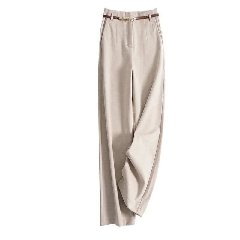 بنطلون واسع عالي الخصر للنساء، صوف فضفاض، تصميم كوري، بنطلون أنبوب مستقيم طويل - 5