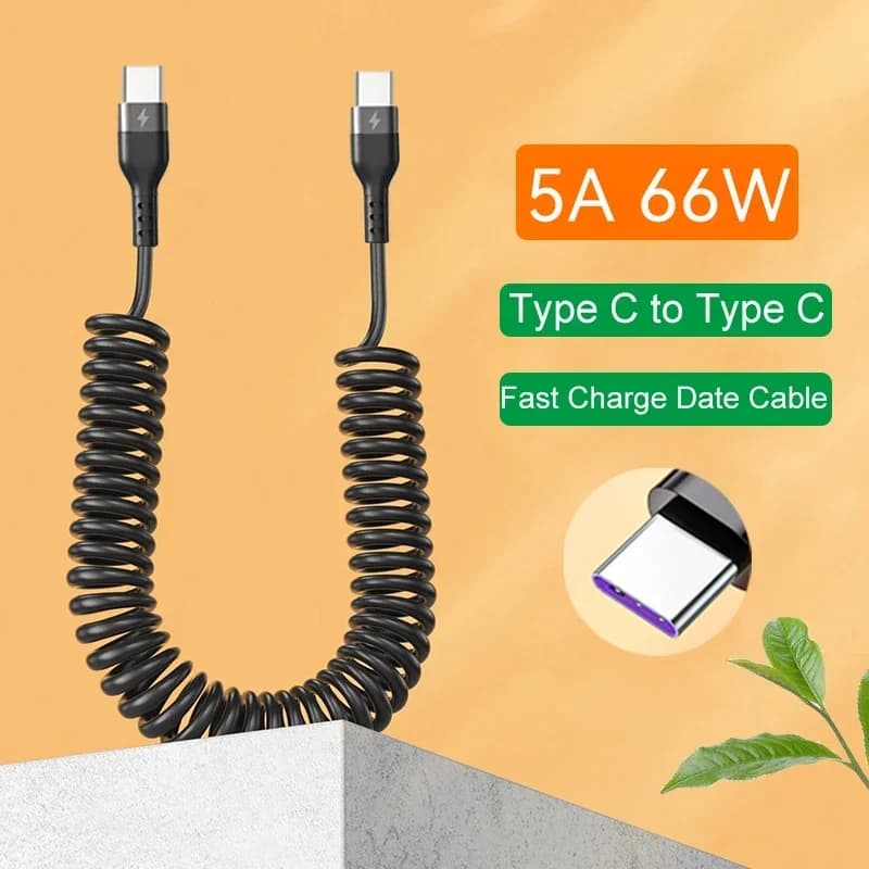 Spring Telescopic Cable For iPhone 15 14 Samsung Xiaomi OnePlusCar USB Type C 66W & LIGHTNING PD Fast Charging Type C to Type C