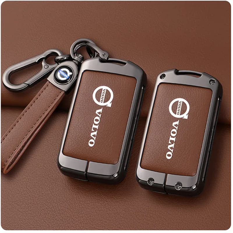 غطاء مفتاح سيارة من سبائك الزنك والجلد لسيارات فولفو XC60 XC40 XC90 S90 V60 S60 V90 C40 Polestar 1 Polestar 2، إكسسوارات تزيين