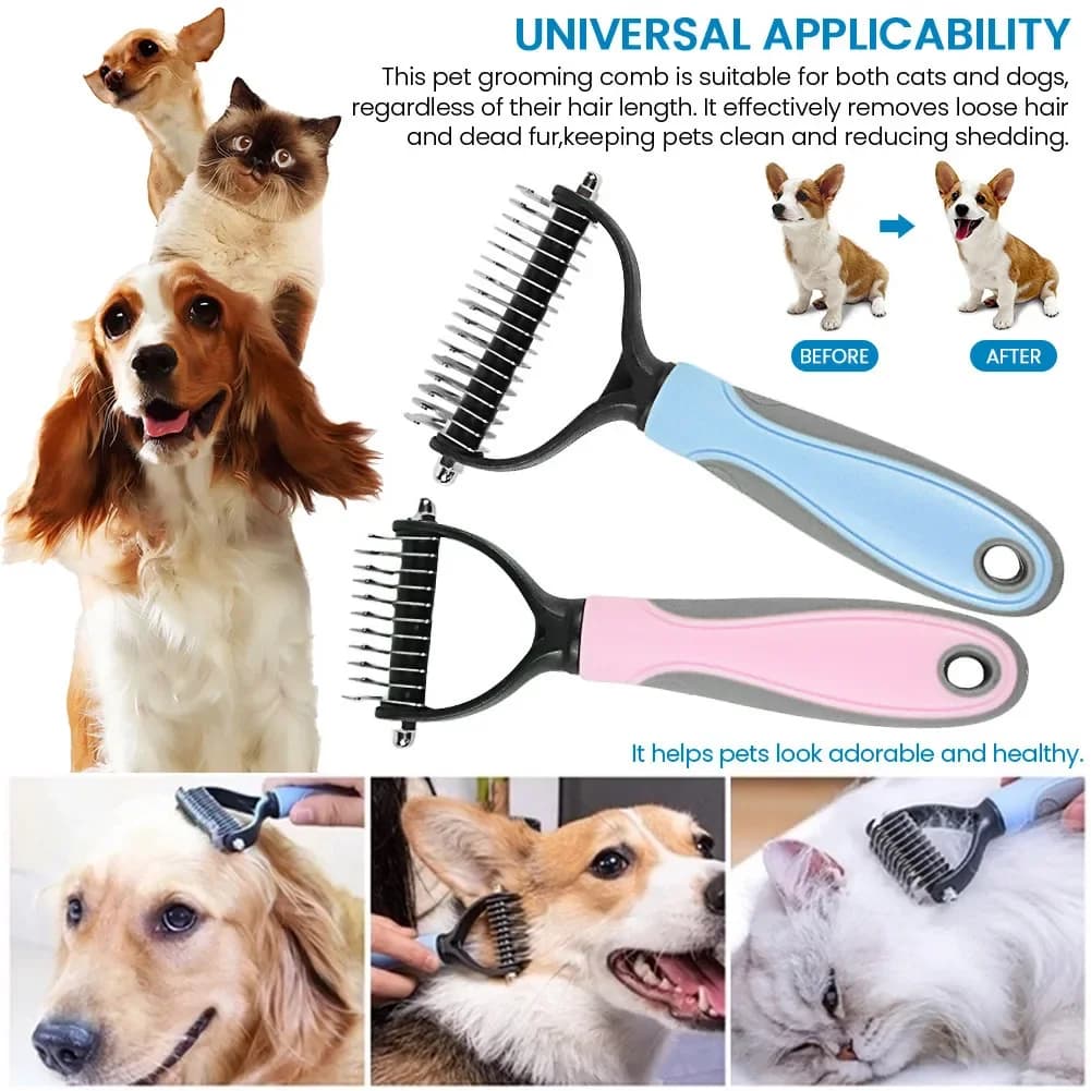 Cat Hair Removal Comb Dog Hair Removal Brush Stainless Steel Double Sided Pet Grooming Brush Removing Tangles Cat Accessories - 5