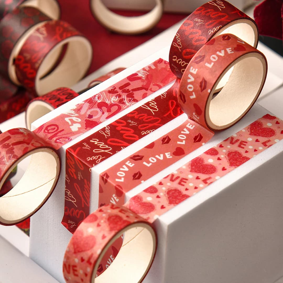 مجموعة أشرطة واشي ليوم الحب، أدوات مكتبية، أشرطة لاصقة زخرفية رومانسية DIY لتزيين الغرف والحفلات والمهرجانات - 3
