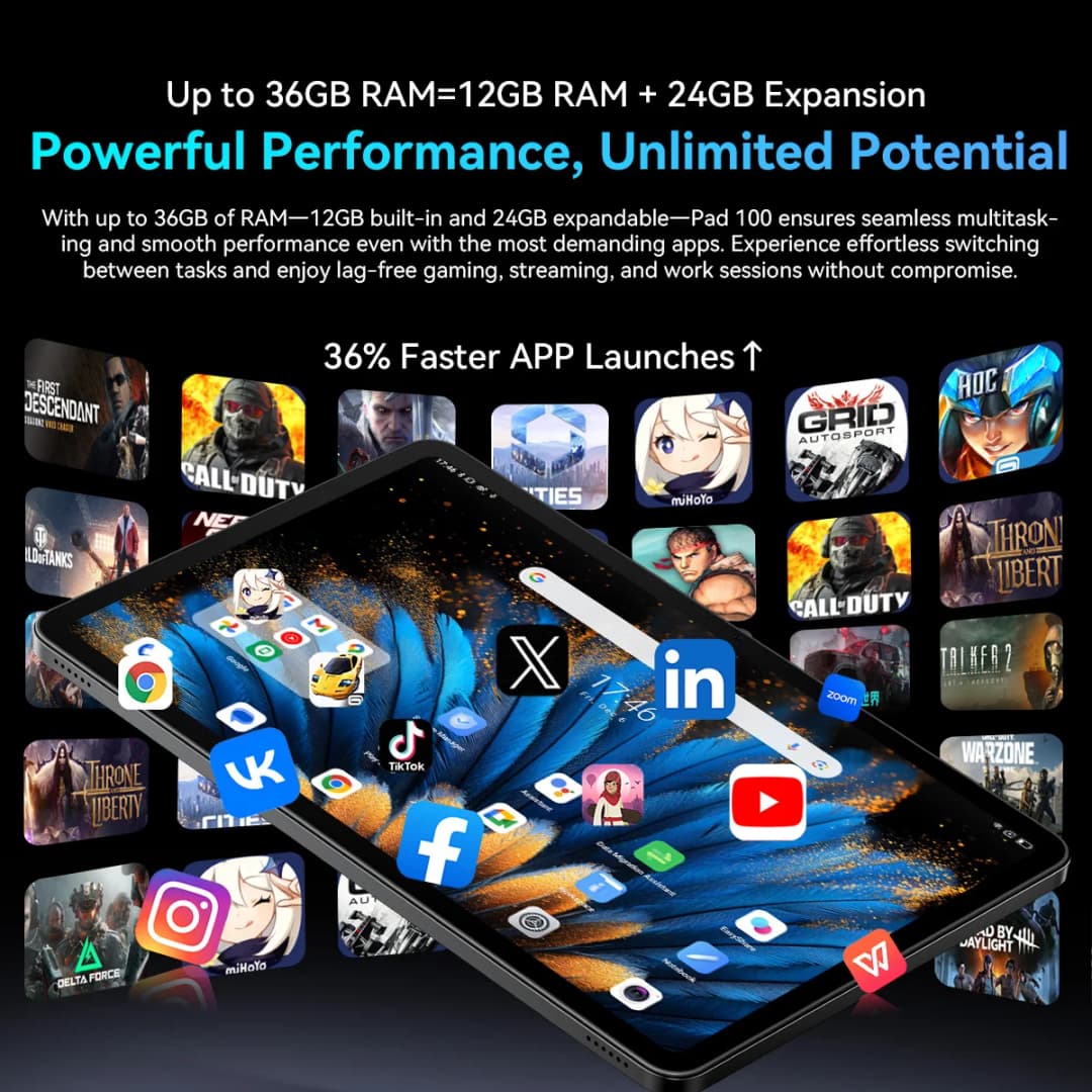 [World Premiere] Blackview OSCAL PAD 100 Tablet PC 12'' 2K FHD+ Display Unisoc T615 12+12GB RAM 256GB ROM 9000mAh Android 15 4G - 6