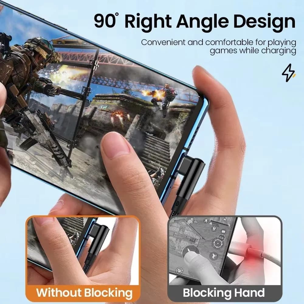 كابل USB C بزاوية 90 درجة بقوة 66 واط و6 أمبير، كابل شحن سريع لاجهزة شاومي وأونور وهواوي وون بلس وريال مي، كابل بيانات من النايلون - 3