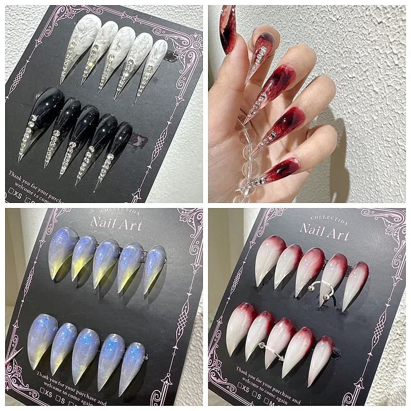 10PCS Handmade Diamond-Encrusted Dragon Shape Claw Press On Nail Cat Claws Acrylic False Nail Stickers Fake Nail With Glue Art
