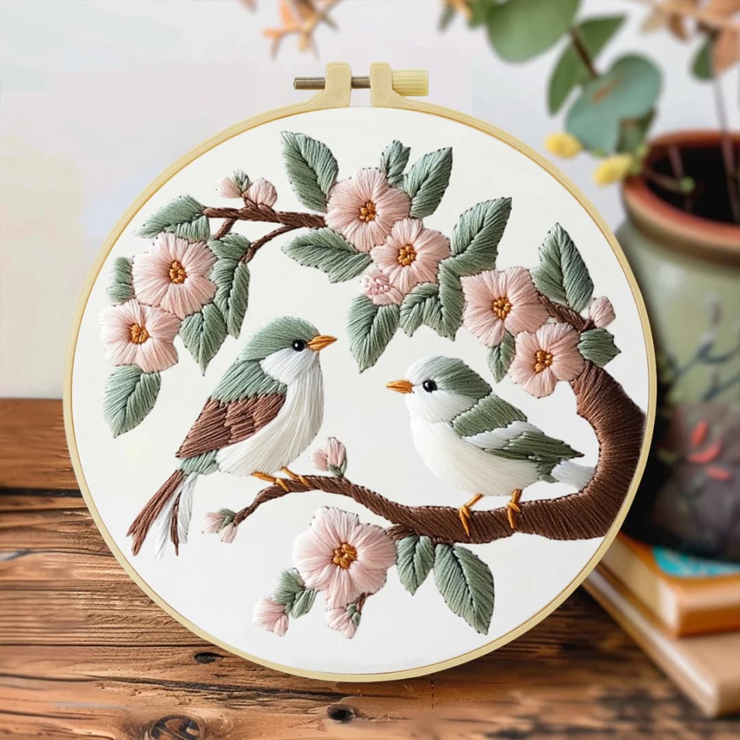 1pc 20X20CM/15X15CM 7.87/6.3inch Embroidery Starter Kit DIY kit Home Decor，Flowers and birds，Embroidery kit - 2