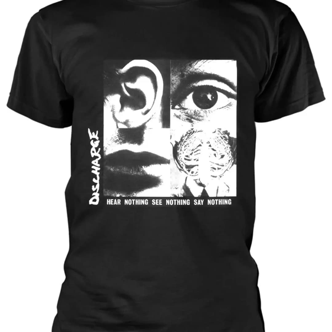 Discharge Hear Nothing See Say T Shirt OFFICIAL vintage Washed Breathable streetwear Unisex designer clothes Soft Stylish