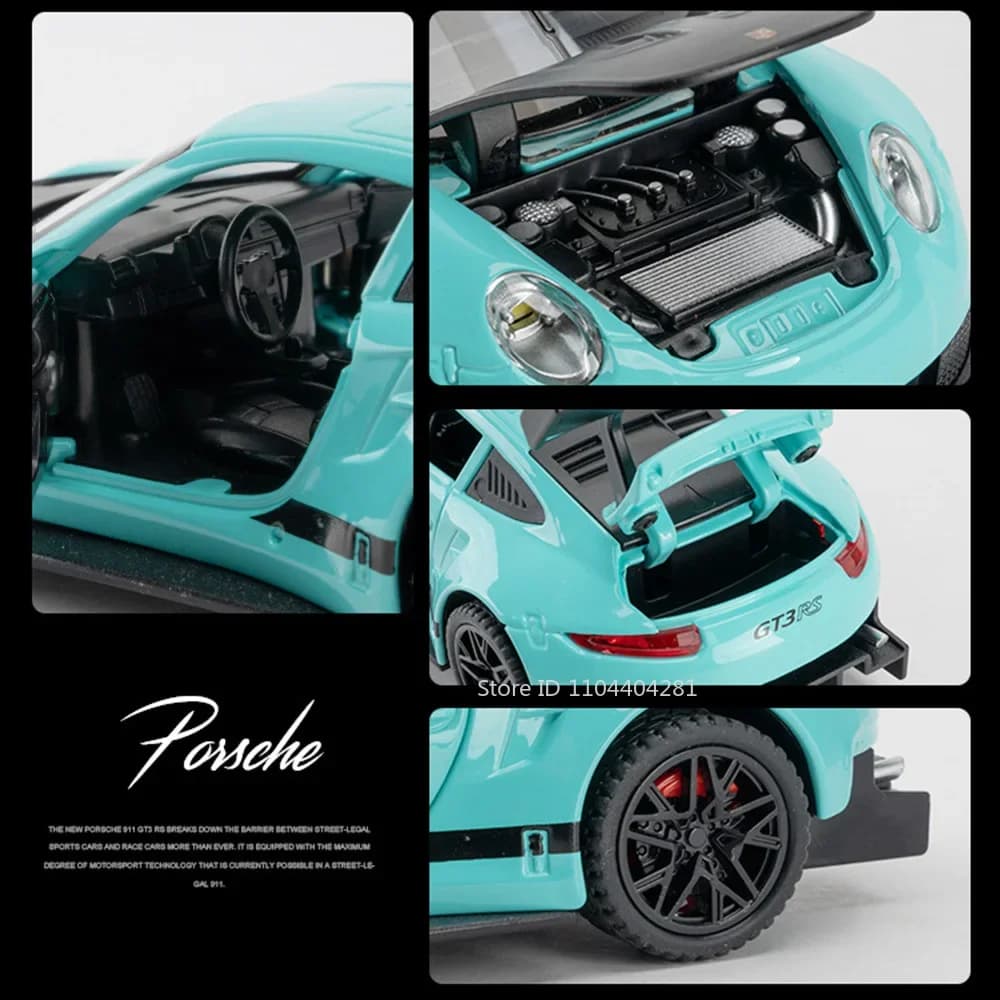 نموذج مصغر لسيارة 911 GT3RS Panamera، مقياس 1:32، أبواب قابلة للفتح، إضاءة وصوت، إطارات مطاطية، هدية عيد ميلاد للأولاد - 2