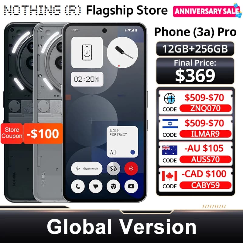Nothing Phone (3a) Pro 5G Global Version Smartphone Snapdragon 7s Gen 3 NFC 6.77” Flexible AMOLED Diaplay 50W Battery 50W Charg