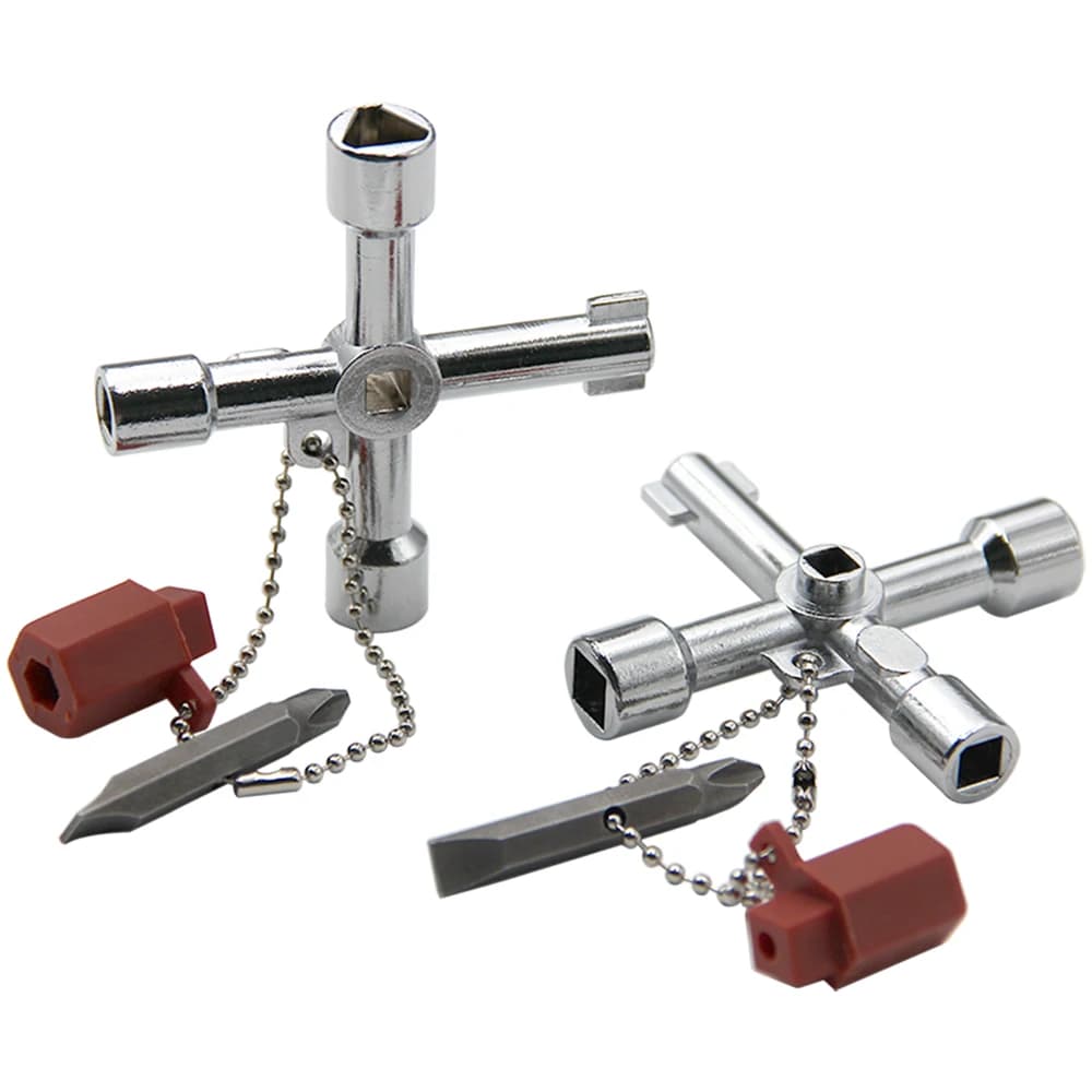 4in1 Silver Key Wrench Electrical Elevator Control Cabinet Valve Inner Triangle Quadrangle Screwdriver Tool Set - 4