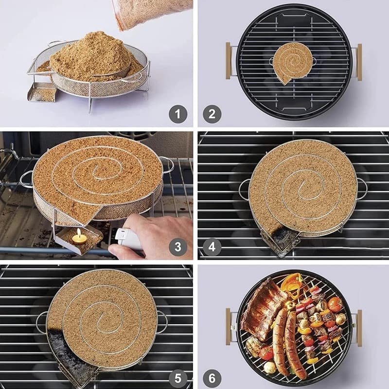 Stainless Steel Cold Smoke Generator Charcoal Barbecue Round Meshes Apple Wood Chips Smoker BBQ Grill Accessories For Salmon - 5