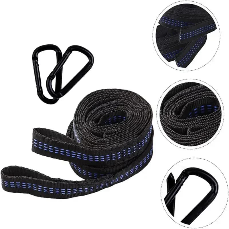 Correias de poliéster reforçado para acampamento ao ar livre Black Hammock Straps 5 Ring alta carga-rolamento farpado 2pcs - 2