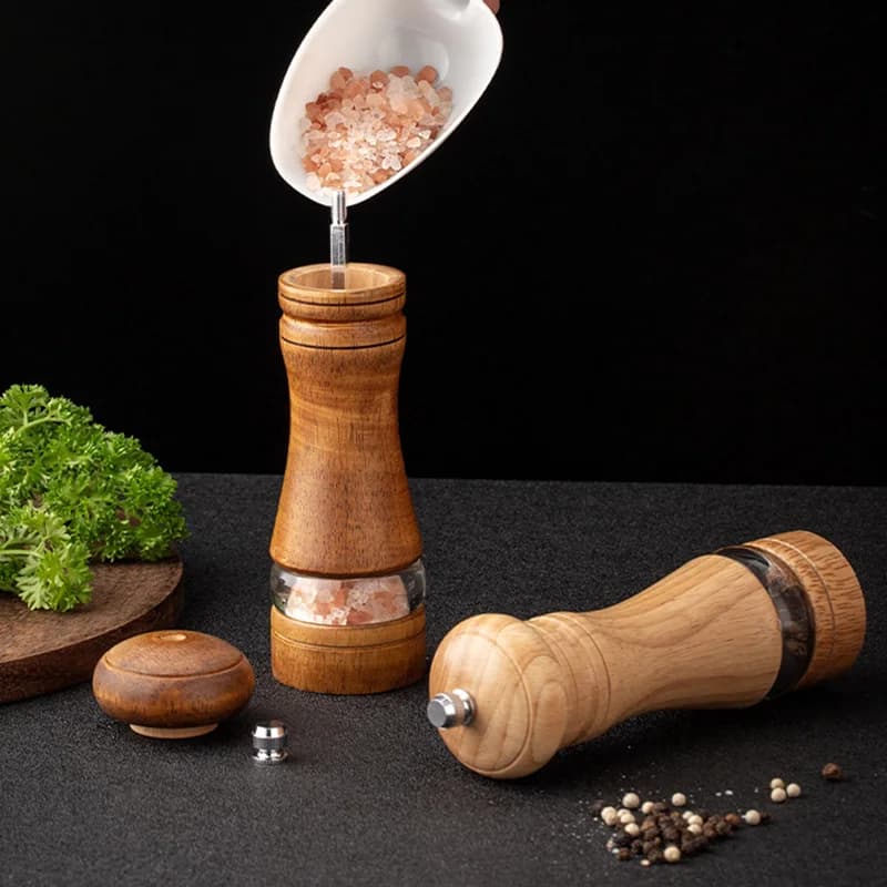 1PC Manual pepper grinder; Acrylic and rubber wood ceramic core freshly ground pepper powder seasoning grinder bottle - 5