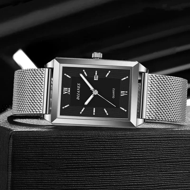 ساعة رياضية رجالية فاخرة ذهبية رقيقة جداً من الفولاذ المقاوم للصدأ مع حزام شبكي - 4