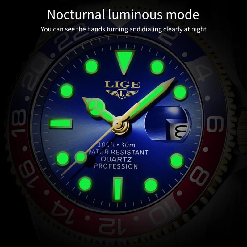 LIGE Top Brand Fashion Mens Watch Business Luxury Quartz Wristwatches Luminous Waterproof Steel Sports Watches Mens Gifts Reloj - 5