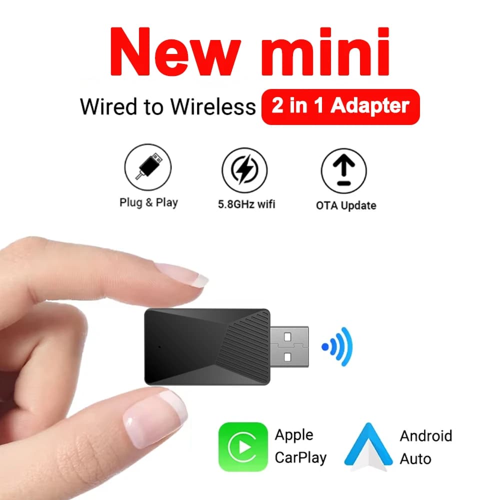 محول لاسلكي جديد 2in1 CarPlay وAndroid Auto، Dongle USB ذكي، صندوق صغير، تشغيل فوري، WiFi اتصال سريع
