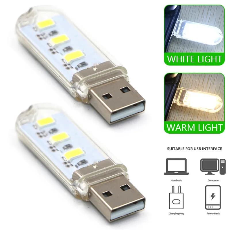 1 قطعة 3 LED USB 5 فولت مصباح ليد المحمولة فائقة السطوع كمبيوتر صغير LED مصباح كتاب مصباح USB شاحن الطاقة القراءة ضوء أبيض دافئ - 3