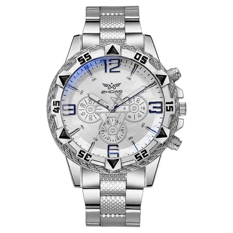 Luxury Men's Quartz Watch Classic Business Men Wristwatch Large Dial Alloy Steel Strip Blue Light Three Eye Men's Quartz Watch - 4