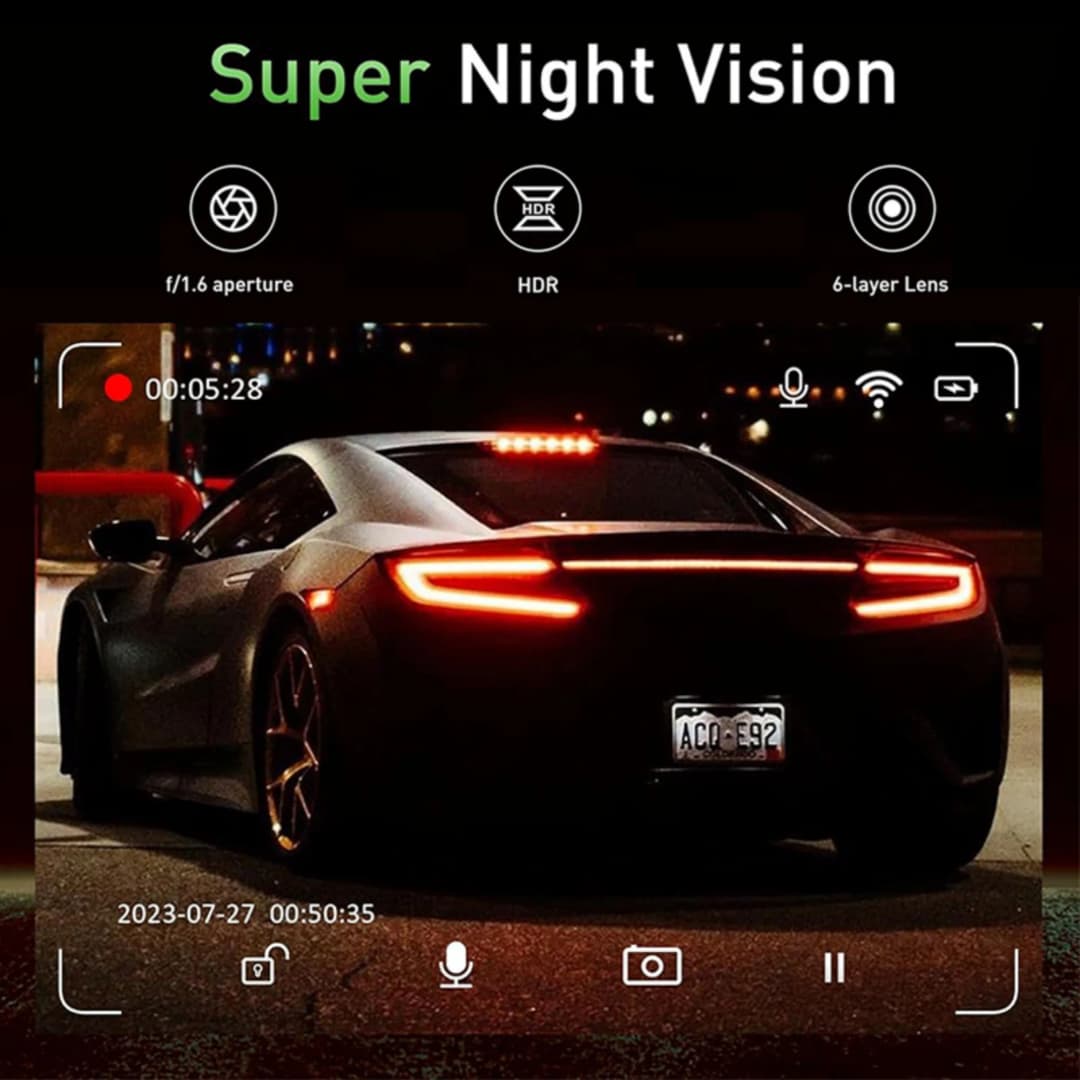 كاميرا سيارة بدقة 4K، واي فاي، كاميرا أمامية وخلفية، صندوق أسود، تسجيل 24 ساعة، وضع وقوف السيارات - 5