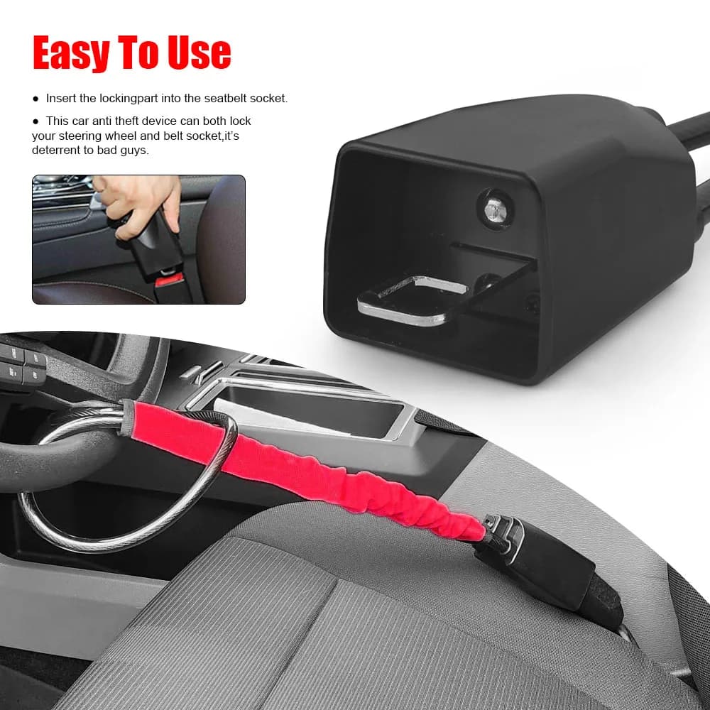 Car Steering Wheel Lock Universal Seat Belt Anti-Theft Lock With 3 Keys Anti-theft Device For Most Cars SUV Car Accessories - 5
