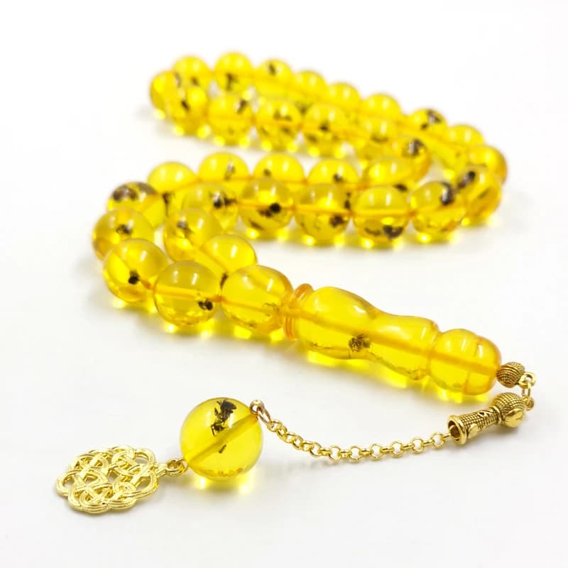 Tasbih Big Size Real insect Resin yellow Bracelets arabic Fashion 33 prayer beads Gold accessories Turkey Misbaha - 5