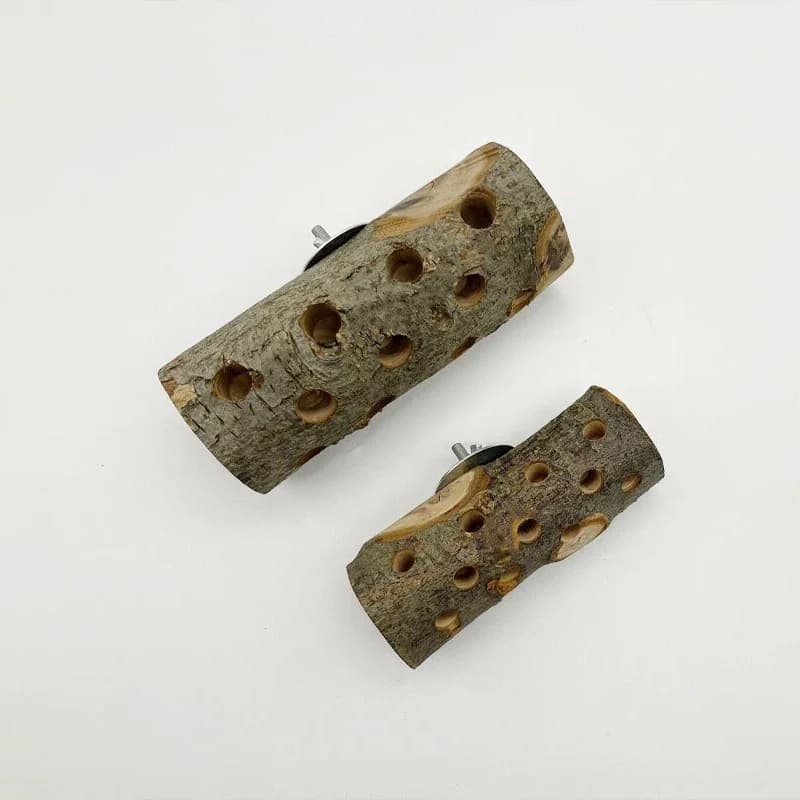 عصا مضغ للحيوانات الصغيرة، من خشب التفاح، مقاومة للعض، للببغاوات والطيور، مع حامل خشبي - 5