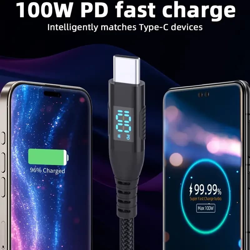 1 متر 2 متر 3 متر USB C إلى نوع C سلك شاحن سريع نايلون مضفر 5A ماكس شحن سريع آيفون 15 16 لسلك طاقة أندرويد - 4