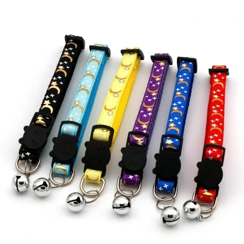 Pet Collar Cat Dog Gold Color Stars and Moon Pet Collar with Bell and PP Material Separate Luminescence Safety Buckle Solid Safe - 4