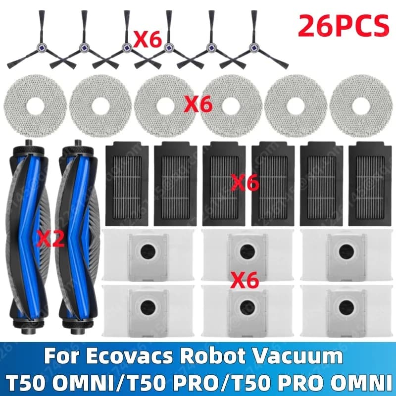 إكسسوارات مكنسة روبوت ECOVACS T50 PRO OMNI / T50 AUTO / DDX67 فرشاة جانبية رئيسية فلتر Hepa ممسحة قماش كيس غبار - 2