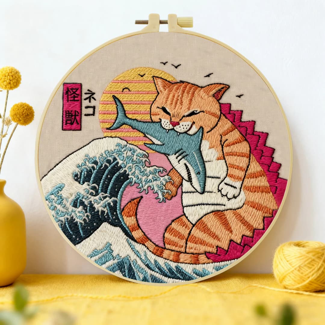 1pc 20X20CM/15X15CM 7.87/6.3inch Monster Cat Embroidery Starter Kit DIY Kit DIY Embroidery Kit Manualidades Needle Art