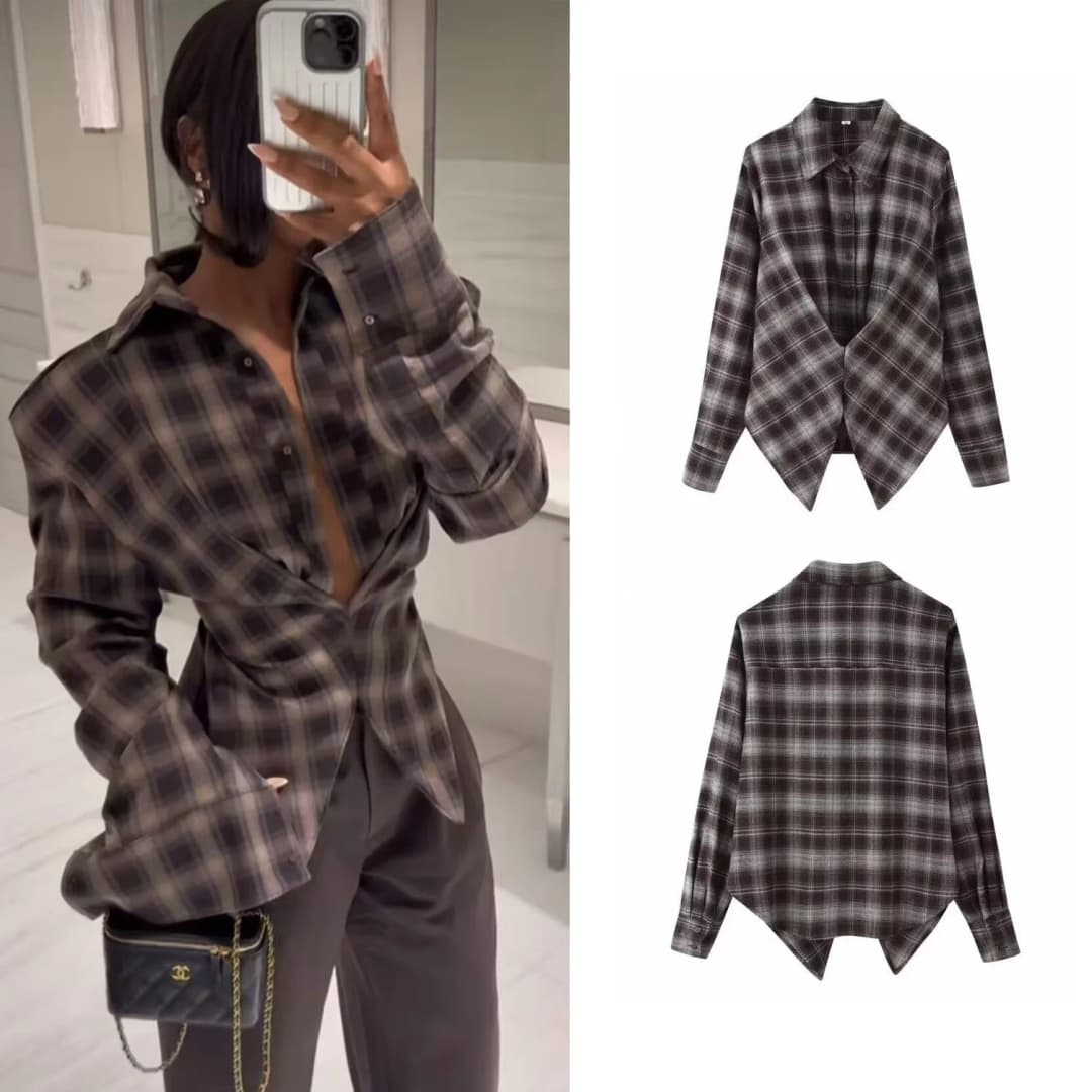 Women Chic Sexy Plaid Long Sleeved Shirt Spring Autumn Female Casual Blouse Trendy Fashion Lady Vintage Styled Shirt