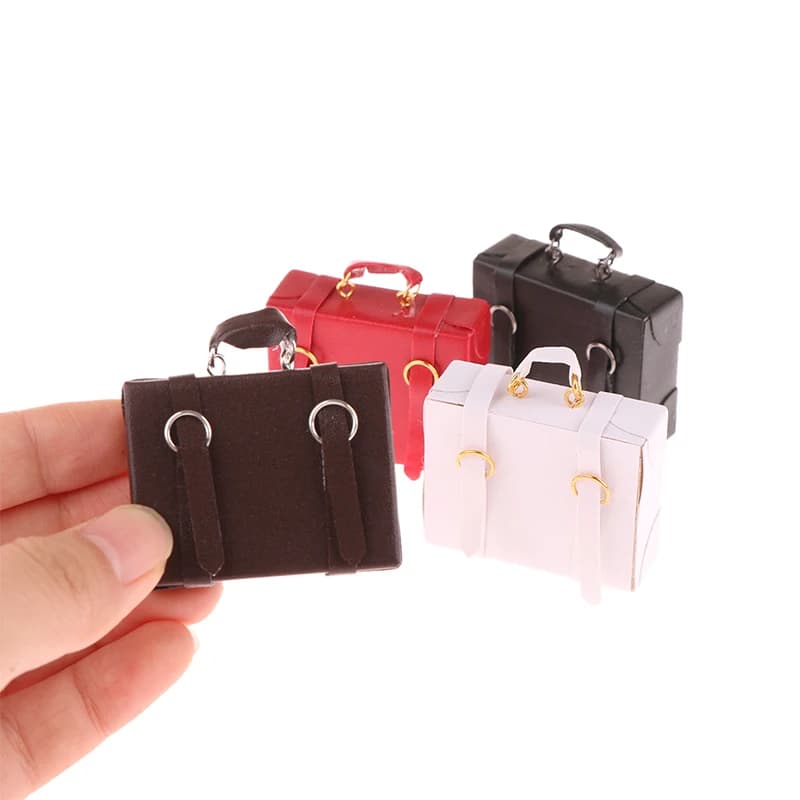 1:12 Dollhouse Vintage Mini Retro Leather Suitcase Craft Miniature Items Storage Box Home Model Decor Toy Doll House Accessories - 4