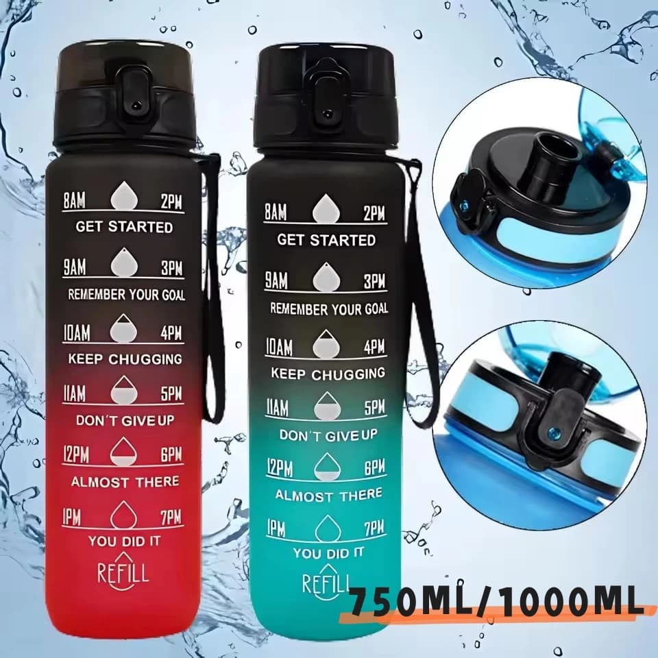 زجاجة رياضية 900/1000 مل مع مقياس الوقت زجاجة رياضية محمولة بألوان متدرجة في الهواء الطلق كوب شرب تحفيزي خالي من مادة BPA