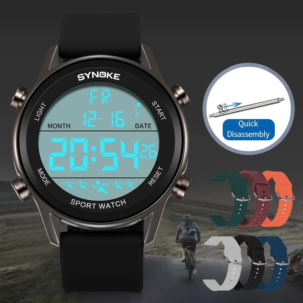 ساعة SYNOKE رياضية خارجية متعددة الوظائف للرجال مقاومة للماء شاشة كبيرة مضيئة LED رقمية موضة سيليكون للرجال - 5