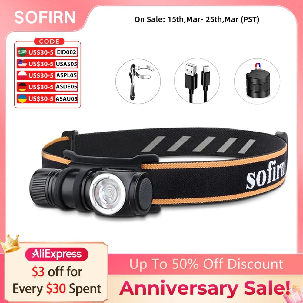 Sofirn HS10 USB C Rechargeable Mini 16340 Headlamp 1100lm LH351D 90CRI Angle Flashlight TIR Optics with Magnet Tail 2 Groups
