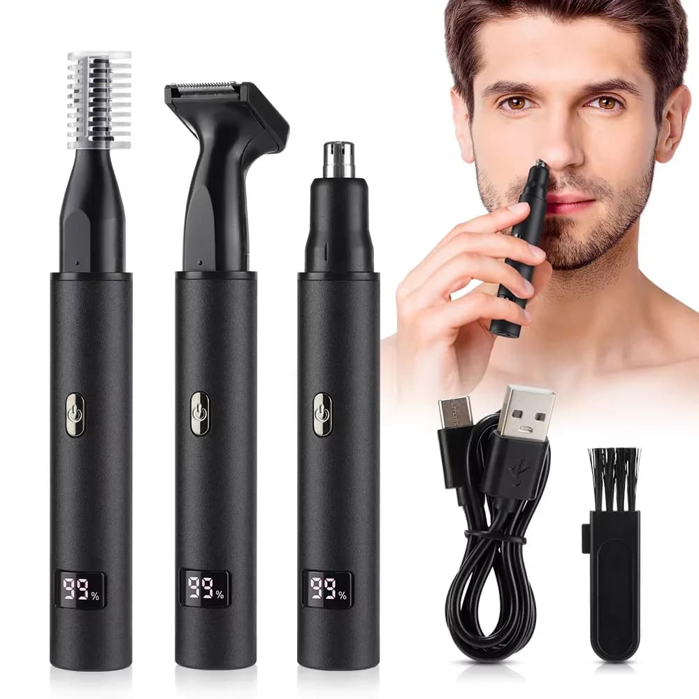 3 in 1 Electric Nose Hair Trimmer for Men Portable Digital Display Nose Ears Hair Eyebrow Trimmer 360° Roating Painless Safe