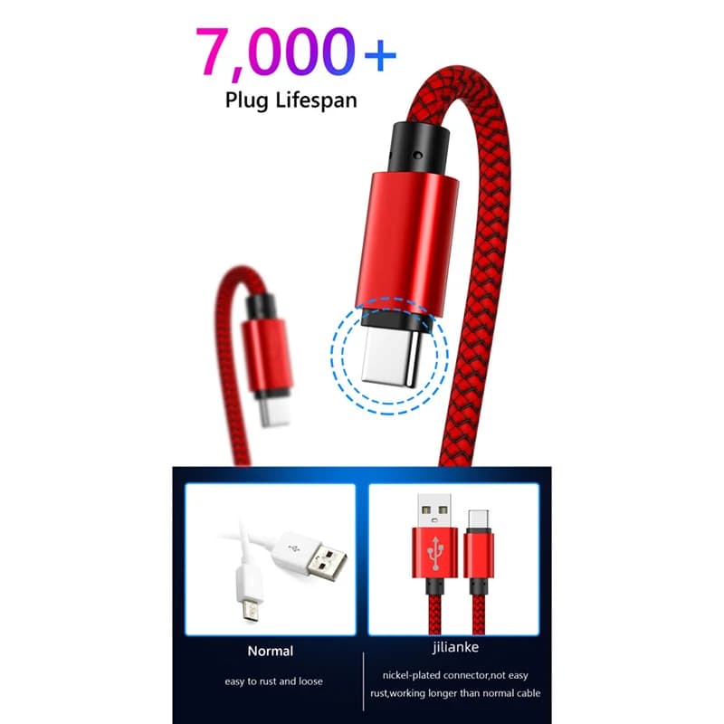 12 واط Usb A إلى نوع C كابل شحن النايلون مضفر كابل بيانات عالي السرعة لسامسونج هواوي Xiaomi أندرويد Usb C شحن سريع - 3