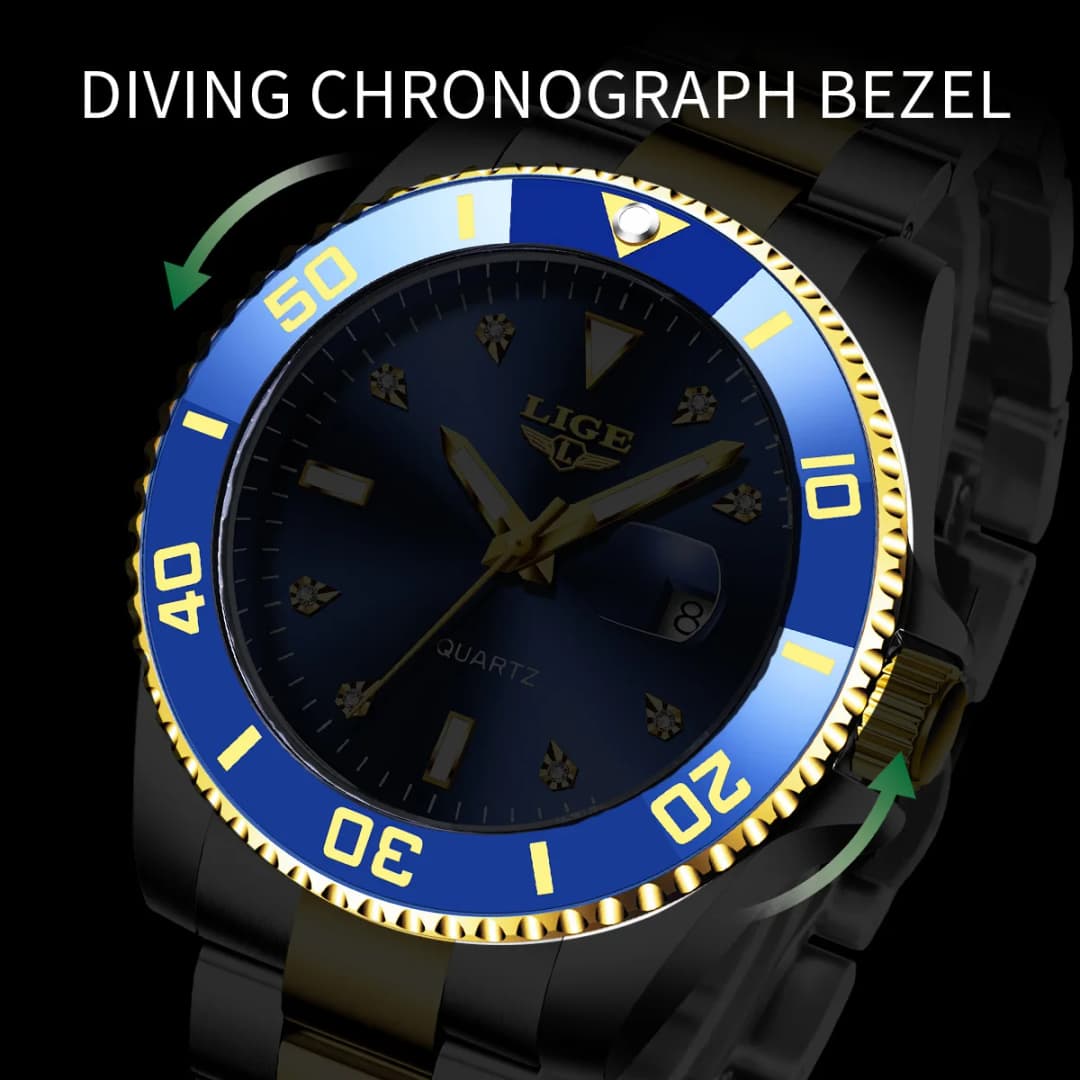 LIGE Fashion Men Watches Luxury Luminous Calendar Man Watch Business Waterproof Chronograph Stainless Steel Quartz Wristwatches - 5