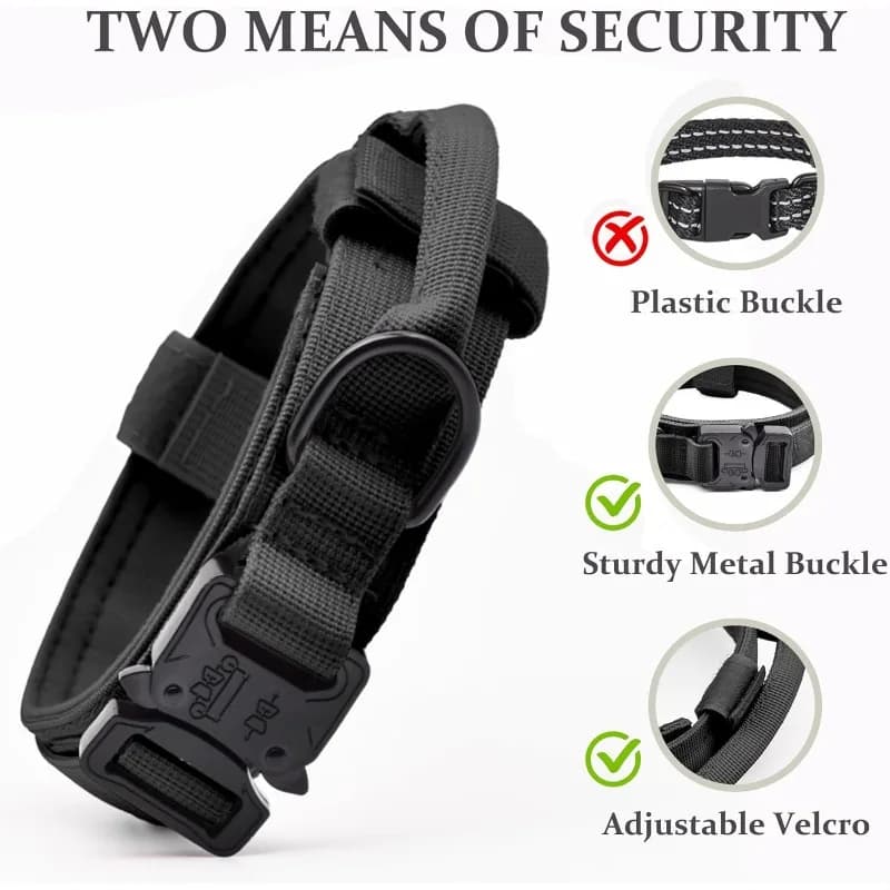 Tactical Dog Collar Adjustable Military Training Nylon Dog Collar with Control Handle Heavy Quick-Release Metal Buckle for Dogs - 6