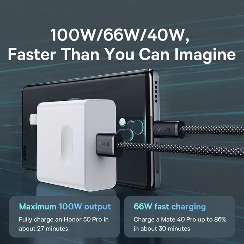 كابل Baseus 100W من USB A إلى USB C كابل شحن سريع USB-C سلك شاحن لهواتف Huawei Samsung Xiaomi كابل Type-C USBC - 6