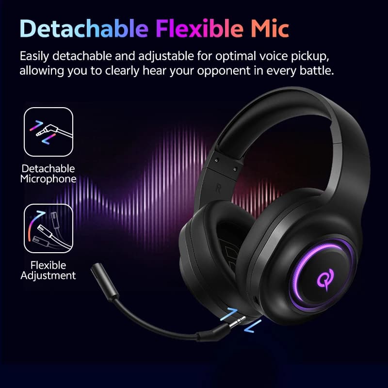 سماعات رأس QCY Heroad V200 للألعاب بلوتوث 6.0 مع ميكروفون 50 ملم مشغل صوت محيطي 7.1 RGB سماعات فوق الأذن للكمبيوتر المحمول PS4/5 - 4