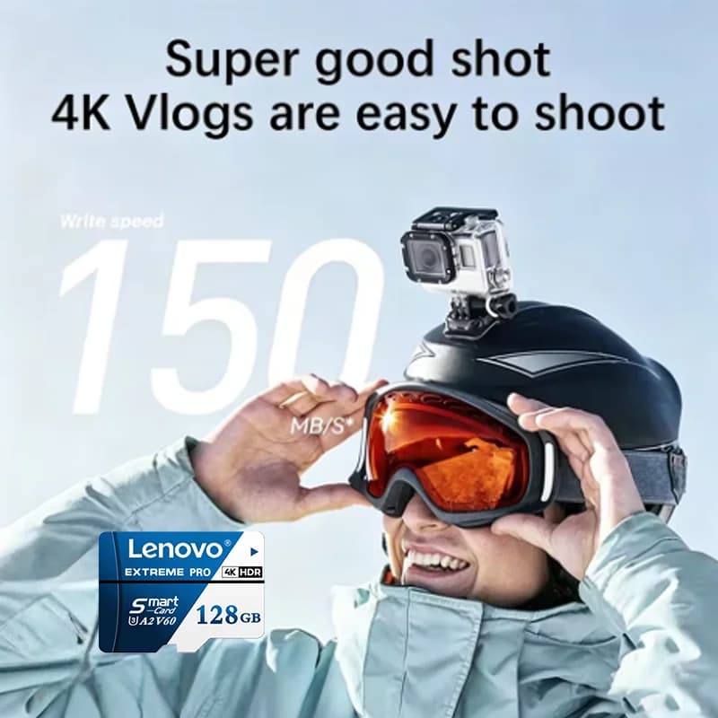 بطاقة ذاكرة Lenovo A2 TF SD بدقة 4K Full HD للهاتف والكمبيوتر والطائرة بدون طيار بسعات 64GB و128GB و256GB و512GB، بطاقة فلاش عالية السرعة U3 V60 - 4